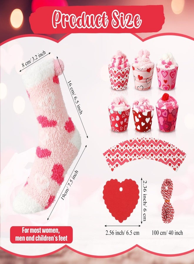 ShinyMatch 6 Pairs Funny Heart Cupcake Socks Fuzzy Sock with Cupcake Card DIY Gift Slipper Stockings for Women Men(Sweet) - Image 2